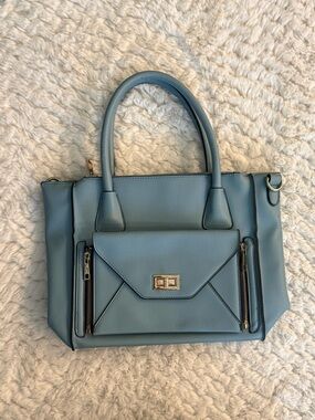Structured Light Blue Shoulder Satchel with Front Pocket